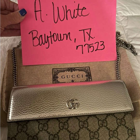 Gucci Metallic Silver and Brown Crossbody Bag - Picture 1 of 6